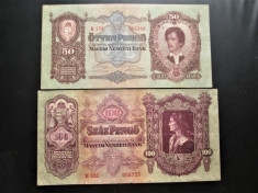 Bancnota Ungaria din 1930-46: 50 + 100 Pengo, 100.000 + 100.000 000 Milpengo foto