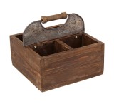 Cumpara ieftin Cutie Depozitare AdTrend Lemn/Fier 25x25x20cm cu Maner 4 Compartimente Maro Stil Clasic