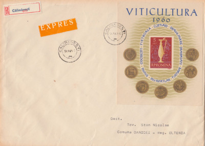 1961 Romania - Plic filatelic circulat cu colita nedantelata Viticultura LP 512 foto