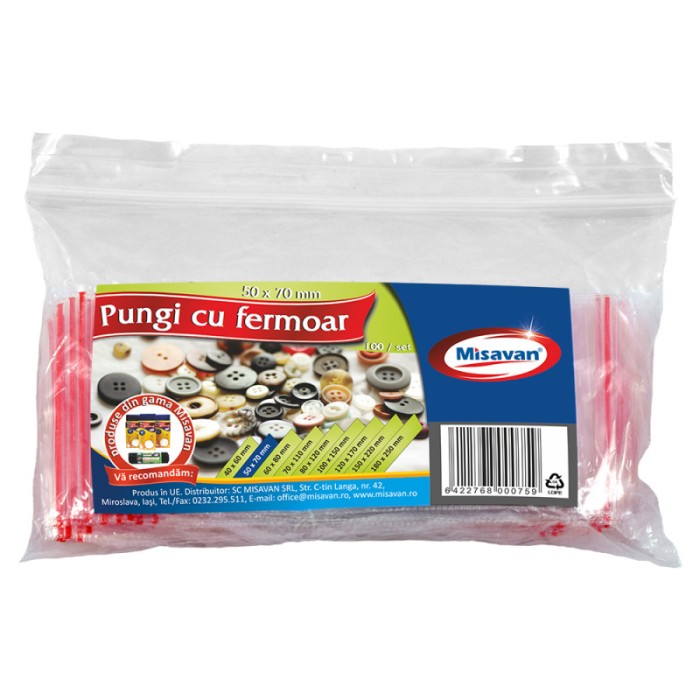 Set 100 pungi cu fermoar Zip-Lock Misavan, 5 x 7 cm, transparent