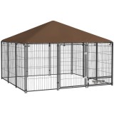 PawHut Tarc C&acirc;ini din Metal cu Ușă pentru Bol, Padoc caine pentru Exterior cu Acoperiș din țesătură Oxford, 211x211x151 cm, Negru | Aosom Romania
