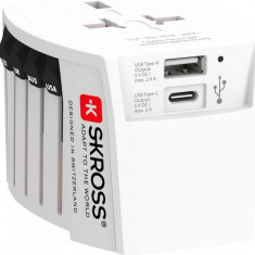 Adaptor priza universal Skross 1.302962, 1x USB-A, 1x USB-C