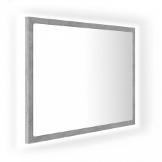 Oglindă de baie cu LED, gri beton, 60x8,5x37 cm, lemn prelucrat