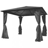 Pavilion cu perdea, antracit, 300 x 300 cm, aluminiu GartenMobel Dekor, vidaXL