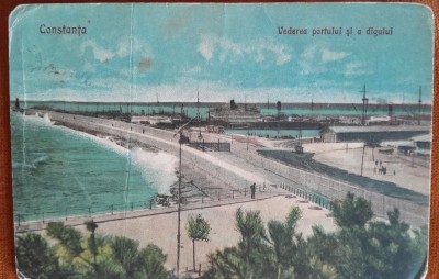 Carte postala, Constanta, vederea portului si a digului, 1929 foto