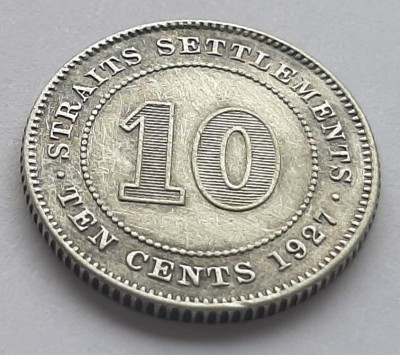 423. Moneda Straits Settlements 10 cents 1927 foto