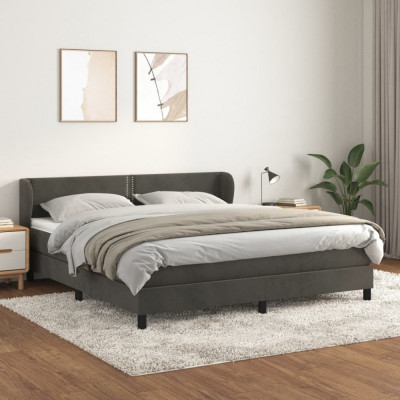 vidaXL Pat box spring cu saltea, gri &amp;icirc;nchis, 160x200 cm, catifea foto