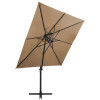 Umbrelă suspendată cu &icirc;nveliș dublu, gri taupe, 250x250 cm