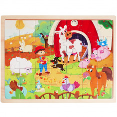 Puzzle din lemn, Woody, Animale de la ferma, 48 piese