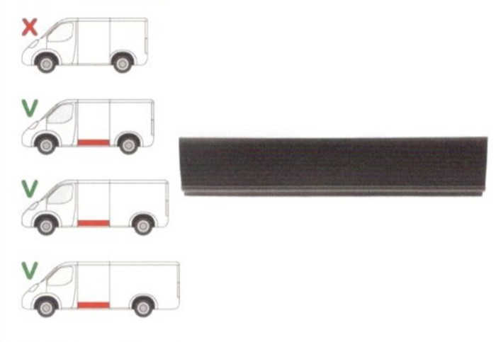 Panou reparatie lateral Ford Transit (V184/5) 05.2000-04.2006 , Transit/Tourneo (V347/8) 05.2006-04.2013 Partea Stanga, Laterala inferioara, lungime