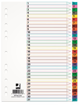 Index Carton Alb Mylar Numeric 1-31, Margine Pp Color, A4, 170g/mp, Q-connect foto