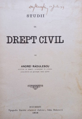 Andrei Radulescu - Studii de drept civil (1915) foto