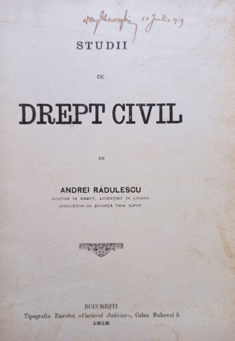 Andrei Radulescu - Studii de drept civil (1915)