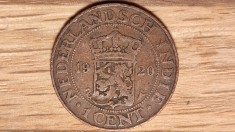 Indiile de est Olandeze - moneda de colectie - 1 cent 1920 bronz Wilhelmina