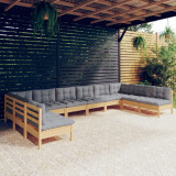 Set mobilier gradina cu perne, 10 piese, gri, lemn masiv pin GartenMobel Dekor, vidaXL