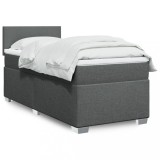 Gossi pat box spring cu saltea, gri inchis, 90x200 cm, textil