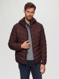 Jacheta matlasata barbati cu gluga si logo, Regular fit, Visiniu (Marime: 3XL)