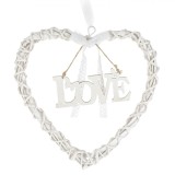 Inimă Decorativă din Lemn, Model Love, Alb, 29x29x2.5cm, Oem