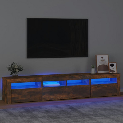 vidaXL Comodă TV cu lumini LED, stejar fumuriu, 210x35x40 cm foto