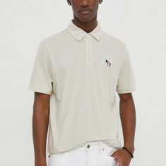 PS Paul Smith tricou polo din in culoarea bej, cu imprimeu