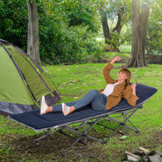 Outsunny Pat pliabil de camping pentru adulti cu perna si husa de transport, 188x64.5x53cm – albastru