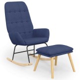 Scaun balansoar cu taburet, albastru, material textil