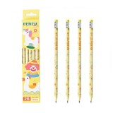 Set 10 Creioane Negre, Flippy, 2B, pentru Elevi Scoala, cu Radiera, Model Galben cu Circ