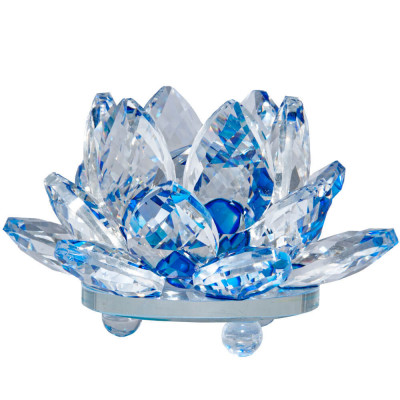 Lotus albastru, decoratiune din cristal de sticla tip nufar, amuleta pentru armonie, 8 cm foto