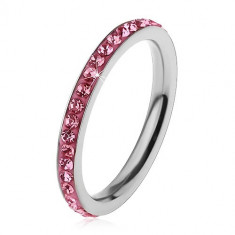 Inel argintiu din oțel chirurgical, zirconii strălucitoare de culoare roz - Marime inel: 49