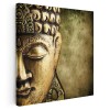 Tablou Canvas Buddha Auriu 40x40 cm - Portret Statuie, Decor Living/Birou, Panza cu Rama