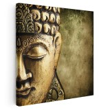 Tablou canvas portret statuie Buddha detaliu, auriu 1307 Tablou canvas pe panza CU RAMA 30x30 cm
