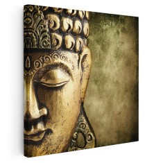 Tablou canvas portret statuie Buddha detaliu, auriu 1307 Tablou canvas pe panza CU RAMA 40x40 cm