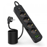 Prelungitor Tech-Protect PCL4X3, 10.5W, 2.1A, 2 x USB-A - 1 x USB-C - 4 x Schuko, Negru