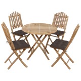 VidaXL Set mobilier de exterior pliabil, cu perne, 5 piese, bambus