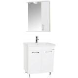 Cumpara ieftin Set mobilier baie GN0541, front MDF, cu lavoar ceramic, 60 cm, 2 usi, 2 rafturi, picioare cromate reglabile, balamale soft close si oglinda cu dulap G