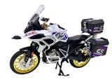 Macheta motocicleta BMW R1250 GS 20 cm replica metal si plastic lumini si sunete cutii laterale detasabile