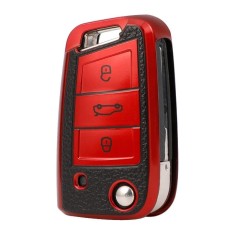 Husa Cheie Auto Briceag Compatibila cu Golf MK7, Tpu, Aspect Piele, Rosu