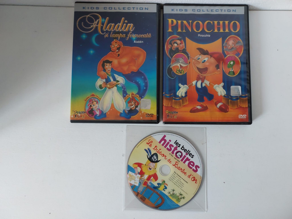 Lot 2 DVD desene animate: 1. Pinochio 2. Aladin si lampa fermecata + CD  bonus, Romana | Okazii.ro