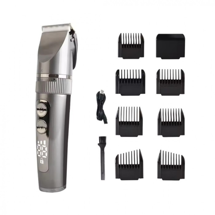 Masina de Tuns si Aparat de Ras Ras si Barbierit Parul si Barba, Profesionala, Electric, Lame din Ceramica, Afisaj LED, 3 Viteze, Turbo, 5 Nivele de R