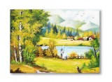 Cumpara ieftin Tablou pictat manual, Peisaj din natura, pescarul norocos, 70x50cm ulei pe panza, Constantin Feraru