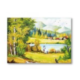 Tablou pictat manual, Peisaj din natura, pescarul norocos, 70x50cm ulei pe panza, Constantin Feraru