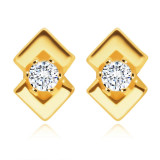 Cumpara ieftin Cercei din aur galben 585 - diamante rotunde, două triunghiuri strălucitoare