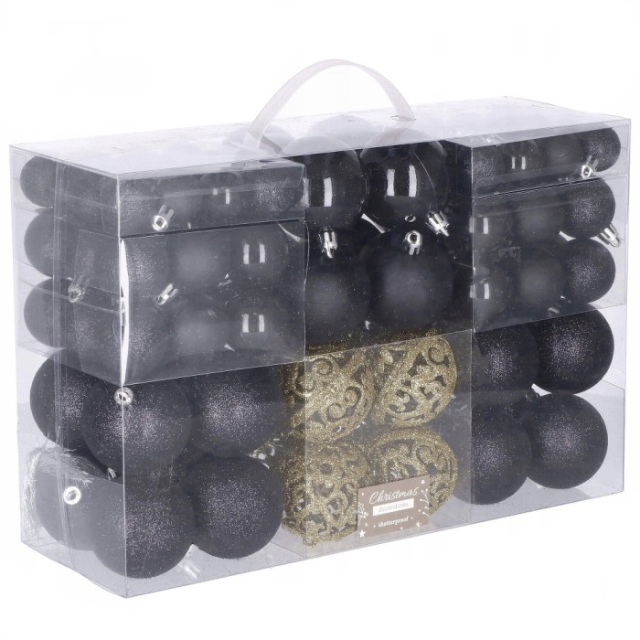 Set globuri de Craciun, 100 bucati, 3-6cm, negru auriu Household NewTrend