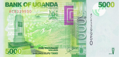 Bancnota Uganda 5.000 Shilingi 2010 - P51a UNC ( primul an din serie ) foto