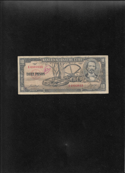 Cuba 10 pesos 1958 seria489381 graffiti