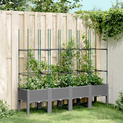 vidaXL Jardinieră de grădină cu spalier gri deschis 160x40x142,5 cm PP foto