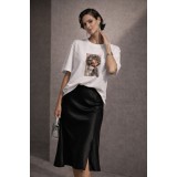 Tricou dama alb din bumbac cu imprimeu fetita si catel