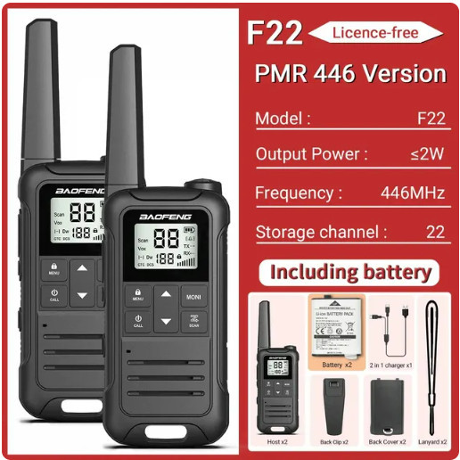 SET Baofeng F22 Walkie Talkie PMR446, &icirc;ncărcător tip C, 1400mAh