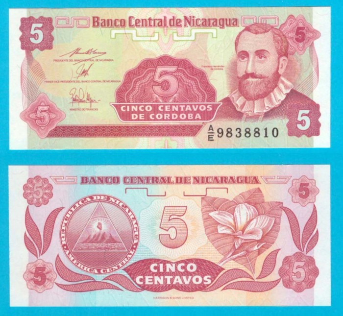 Nicaragua (p#168) 5 Centavos 1991 UNC &#039;Sacuanjoche&#039; serie: A/E 9838810