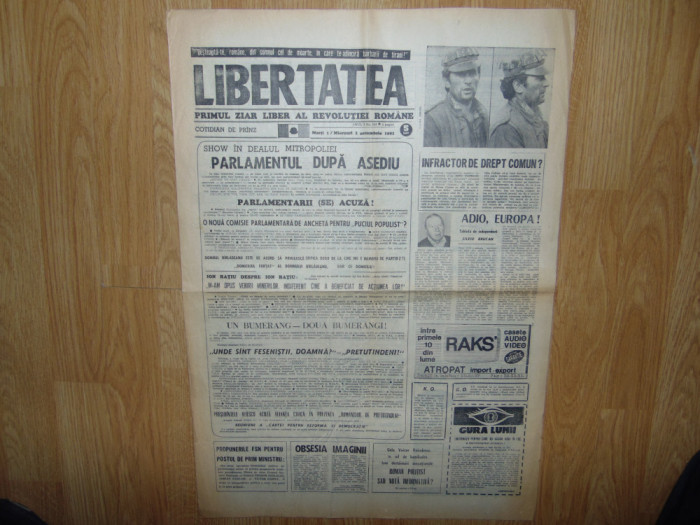 ZIARUL LIBERTATEA 2 OCTOMBRIE 1991